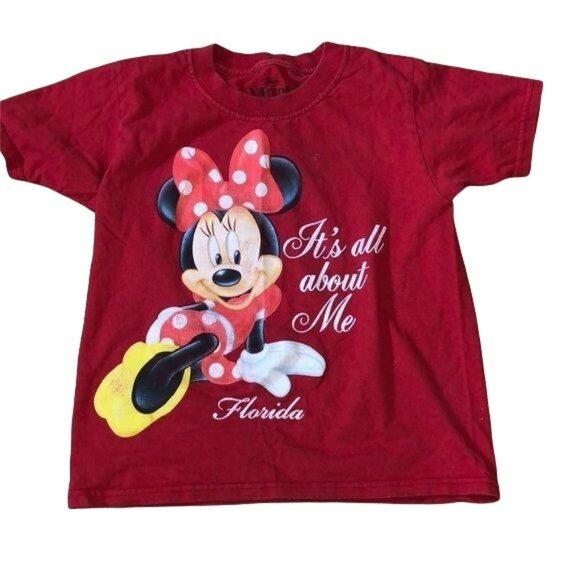 Disney Minnie Mouse Red T-Shirt Kids Size 4T Its All About Me Florida Graphic Te - Picture 1 of 4